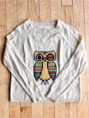 Woolrich Cream Mohair Wool Blend Owl Knit Sweater Size Large